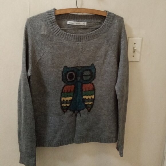 Woolrich Womens Gray Owl Print Wool Mohair Pullover Sweater Size M Long Sleeve - Picture 1 of 5